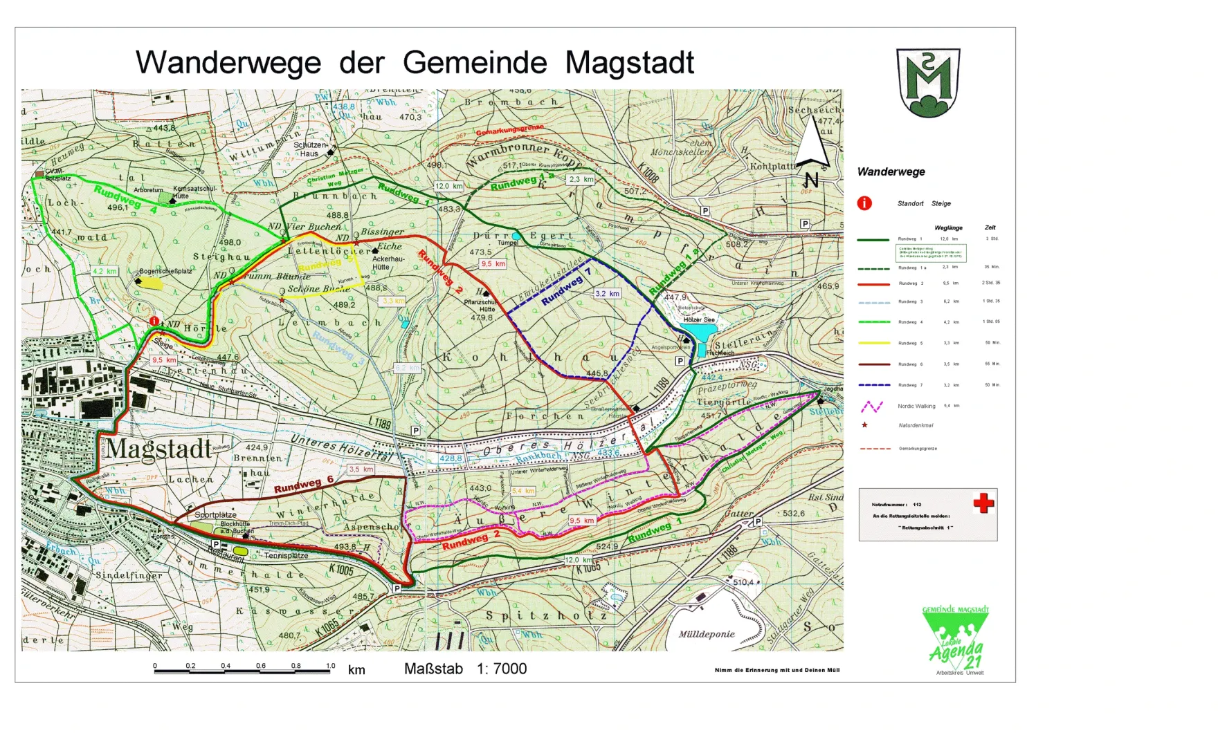 Karte mit Wanderwegen in und um Magstadt